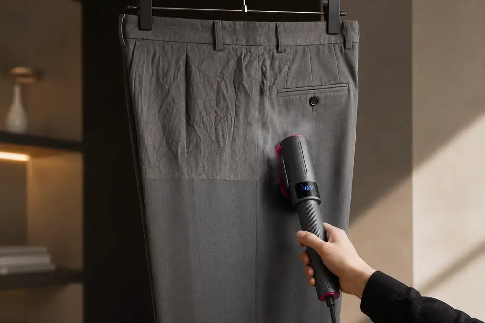 Vapeur sur pantalon de laine